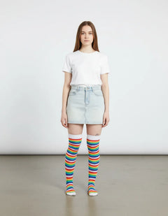 Calceta Larga Medieta Rayada Multicolor Blanco