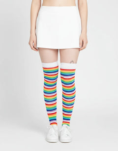 Calceta Larga Medieta Rayada Multicolor Blanco