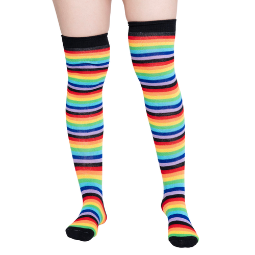 Calceta Larga Medieta Rayada Multicolor Negro