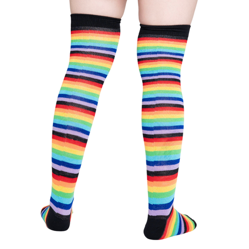 Calceta Larga Medieta Rayada Multicolor Negro