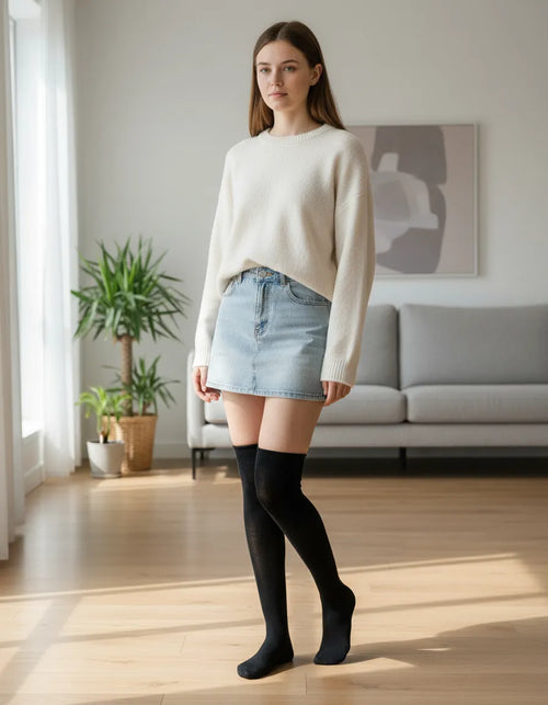 Calceta Larga Medieta Lisa Negro