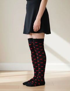 Calceta Larga Medieta Corazones Negro Mujer