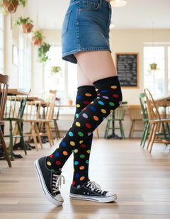 Calceta Larga Medieta Puntos Multicolor Negro Mujer