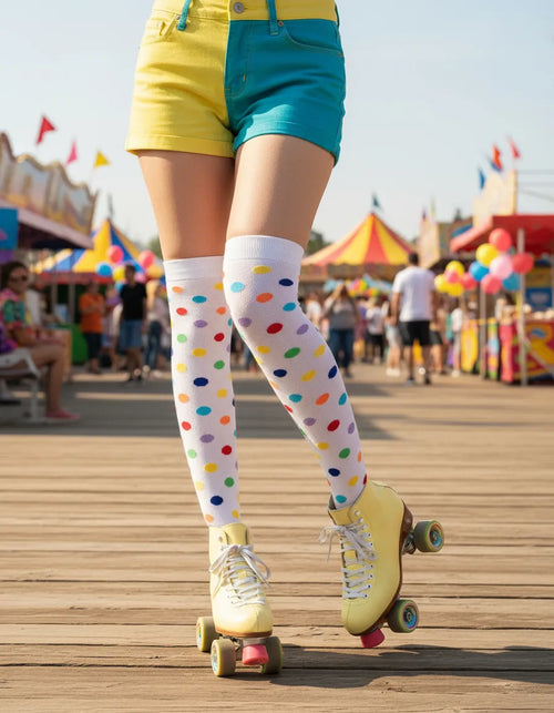 Calceta Larga Medieta Puntos Multicolor Blanco Mujer