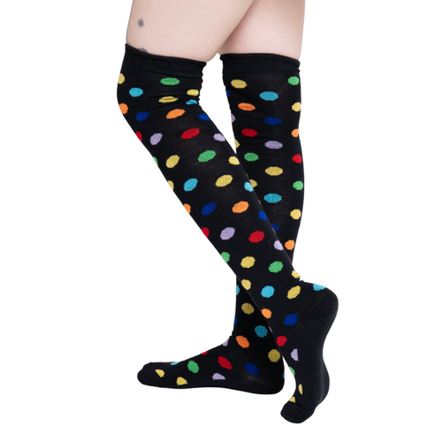 Calceta Larga Medieta Puntos Multicolor Negro Mujer