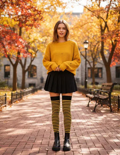 Calceta Larga Medieta Rayada Amarillo