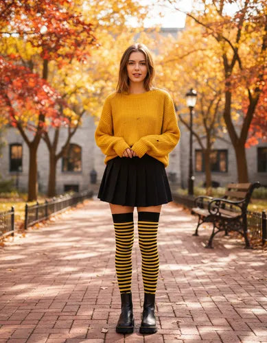 Calceta Larga Medieta Rayada Amarillo