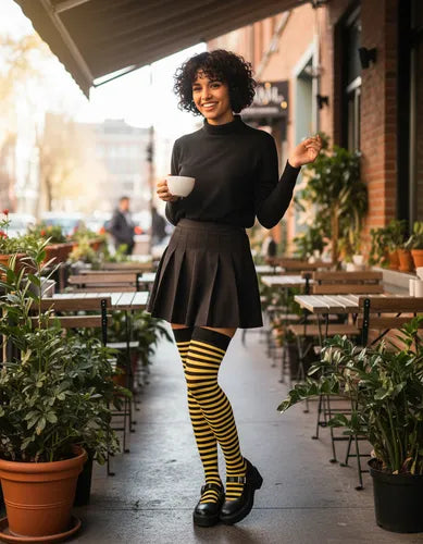 Calceta Larga Medieta Rayada Amarillo