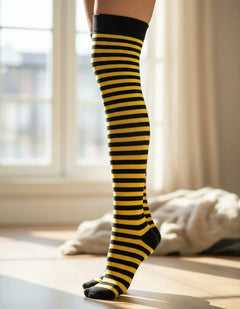 Calceta Larga Medieta Rayada Amarillo