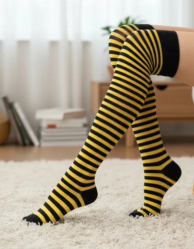 Calceta Larga Medieta Rayada Amarillo