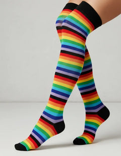 Calceta Larga Medieta Rayada Multicolor Negro