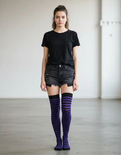 Calceta Larga Medieta Rayada Violeta