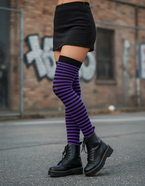 Calceta Larga Medieta Rayada Violeta