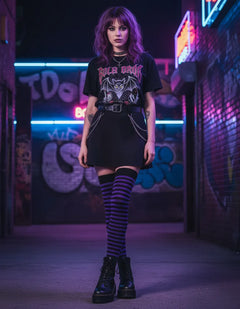 Calceta Larga Medieta Rayada Violeta