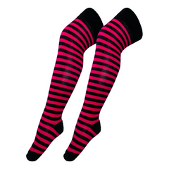 Calceta Larga Medieta Rayada Fucsia Niña