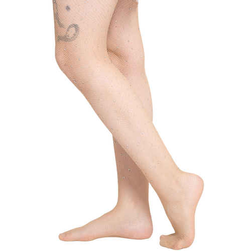 Medias Mallas Red Brillos Beige Mujer