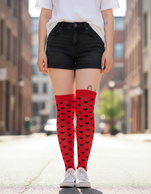Calceta Larga Medieta Corazones Rojo Mujer
