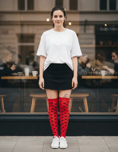 Calceta Larga Medieta Corazones Rojo Mujer