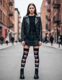 Calceta Larga Medieta Craneo Rosas