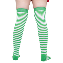 Calceta Larga Medieta Rayada Verde Y Blanco