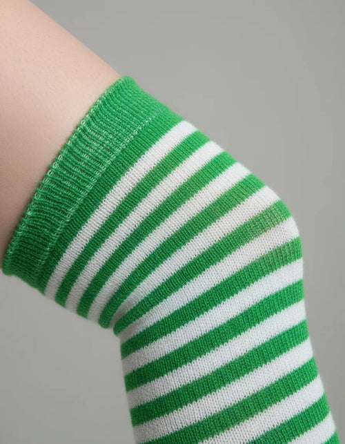 Calceta Larga Medieta Rayada Verde Y Blanco