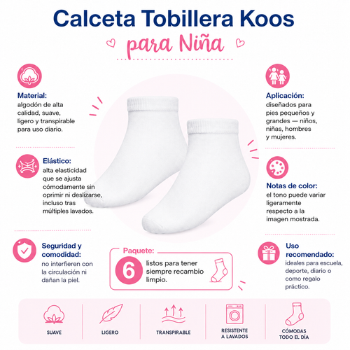 Calceta Tobillera Koos Niña 6 Pares by Don Calcetín