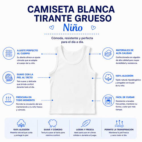 Camiseta Blanca Tirante Grueso Niño 3 Piezas by Don Calcetín