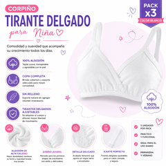 Corpiño Tirante Delgado Algodón Niña 3 Piezas by Don Calcetín