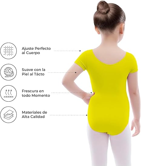 Leotardo Manga Corta Algodón Niña Ballet Gimnasia Disfraz 3 Piezas