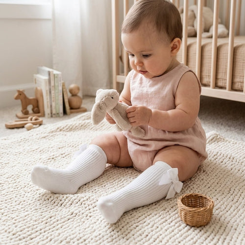 6 Pares Calceta Alta Con Moño Bebé - Don Calcetín