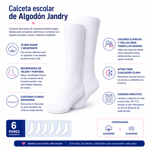 6 Pares Calceta Escolar Algodón Predilecta Niña - Don Calcetín