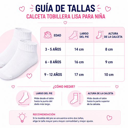 6 Pares Calceta Tobillera Escolar Liso Niña - Don Calcetín