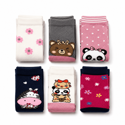 6 Pares Calceta Tobillera Estampado Variado Niña - Don Calcetín