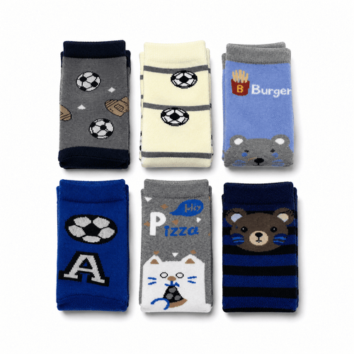 6 Pares Calceta Tobillera Estampado Variado Niño - Don Calcetín