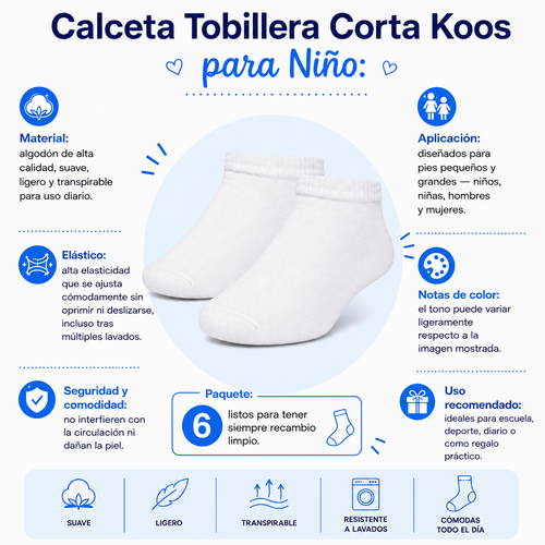 6 Pares Tines Cortos Koos Niño - Don Calcetín