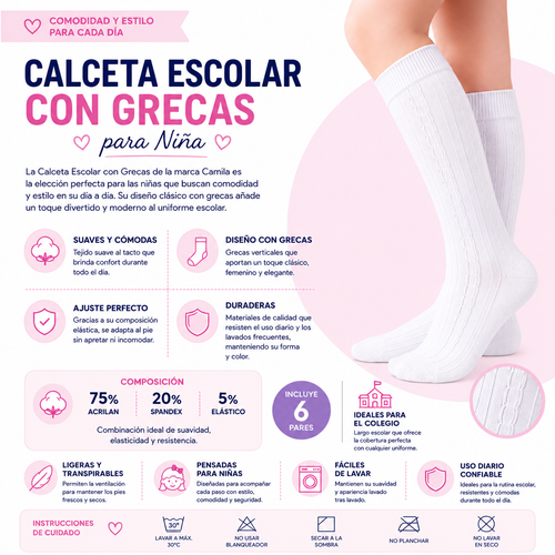 Calceta Escolar Con Grecas Niña 6 Pares by Don Calcetín