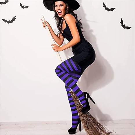 Calceta Larga Medieta Rayada Algodón Moda Varios Colores Disfraz Halloween Mujer 3 Piezas