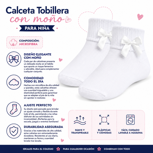 Calceta Tobillera Con Moño Niña 6 Pares by Don Calcetín