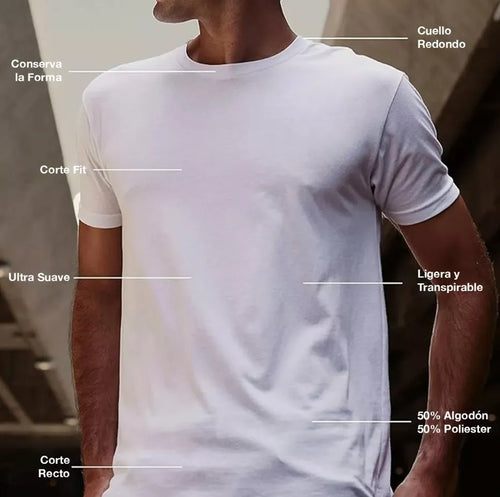3 Playeras Manga Corta Ultra Blanca Hombre Cuello Redondo