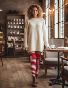 Calceta Larga Medieta Rayada Rojo