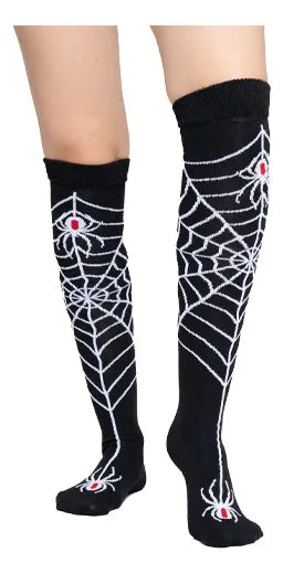 Calceta Larga Medieta Algodón Diseño Araña Disfraz Halloween Mujer