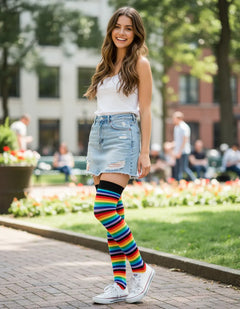 Calceta Larga Medieta Rayada Multicolor Negro