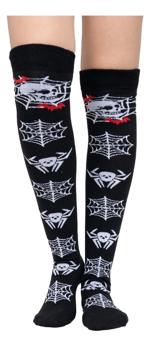 Calceta Larga Medieta Algodón Diseño Araña Disfraz Halloween Mujer