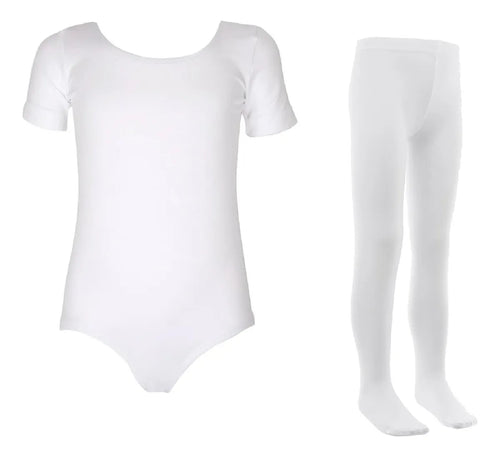 Leotardo Manga Corta Seamless + Malla Nylon Ballet Gimnasia
