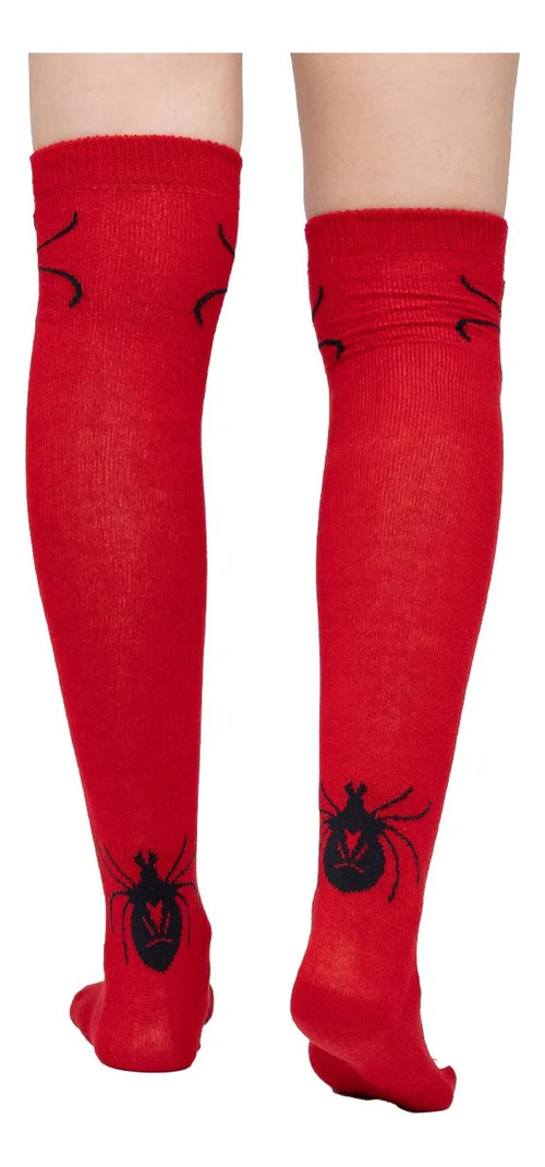 Calceta Larga Medieta Algodón Diseño Araña Disfraz Halloween Mujer