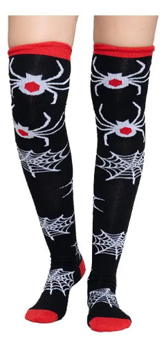 Calceta Larga Medieta Algodón Diseño Araña Disfraz Halloween Mujer