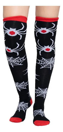 Calceta Larga Medieta Algodón Diseño Araña Disfraz Halloween Mujer
