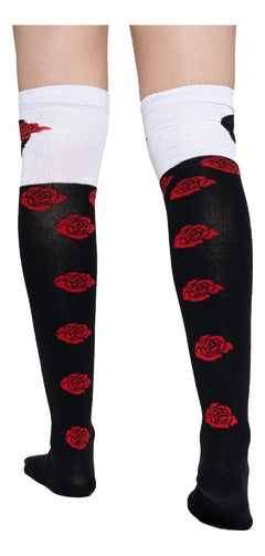 Calceta Larga Medieta Algodón Diseño Craneo Rosas Disfraz Mujer