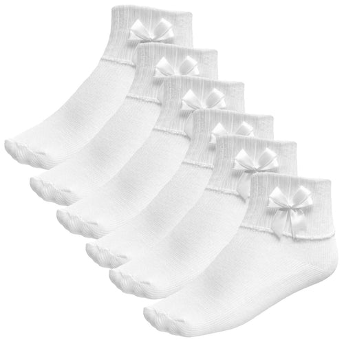 Calceta Tobillera Con Moño Niña - 6 pares - Suavidad Y Comodidad
