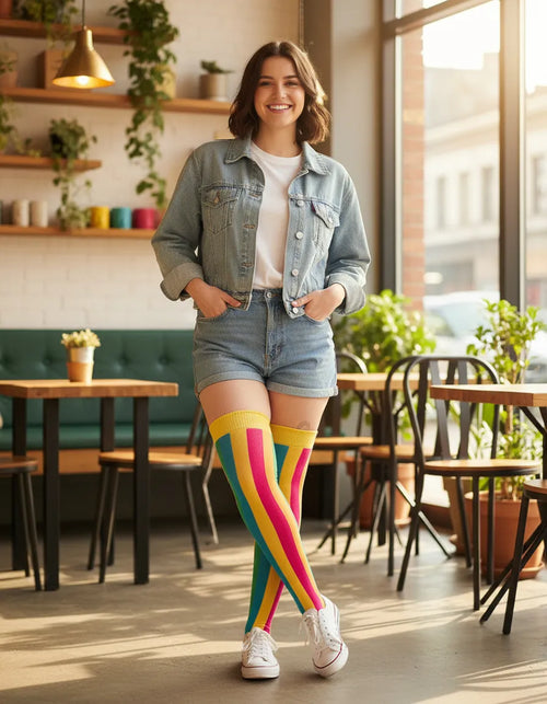 Calceta Larga Medieta Arcoiris Mujer